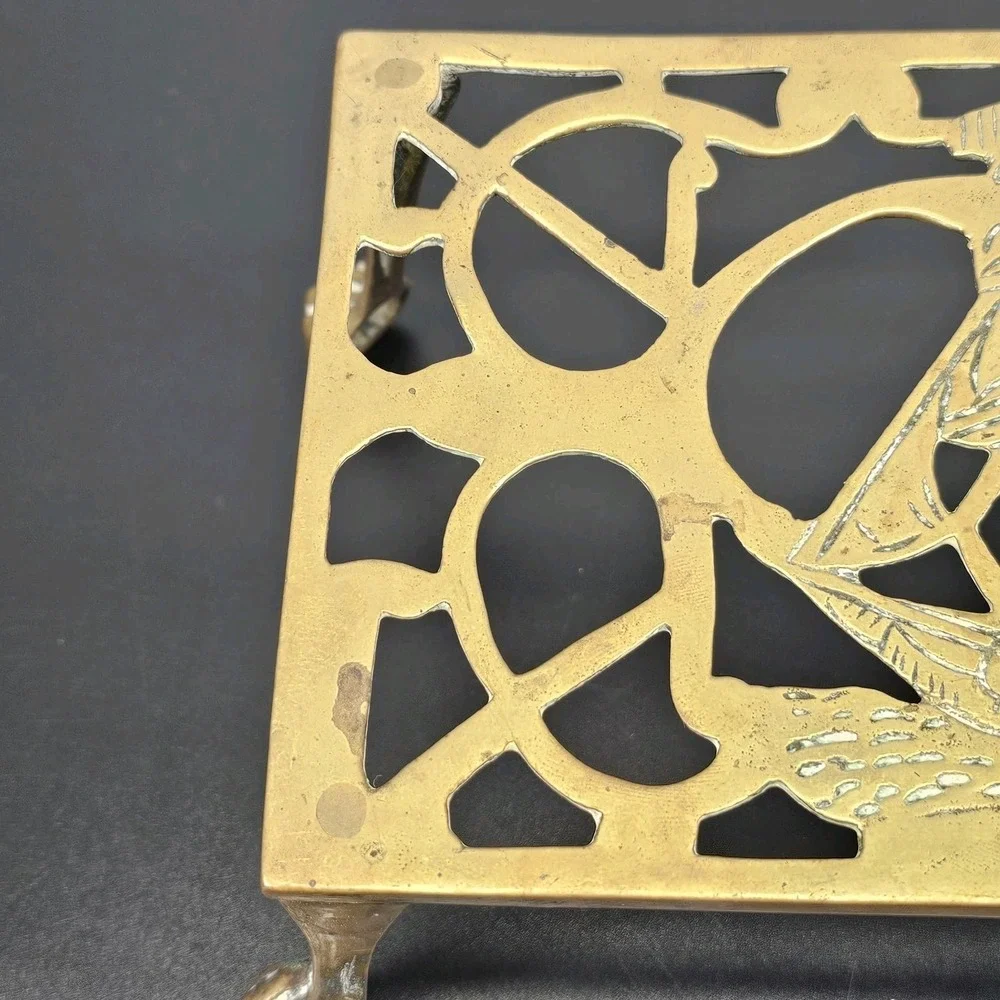 19th Century Victorian trivet, brass, bronze, galeon ship design, claw foot legs